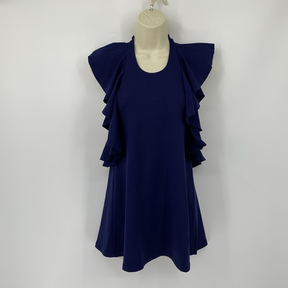 Susana Monaco Halter top shirt blouse tank ruffle Deep Sea navy blue new Small